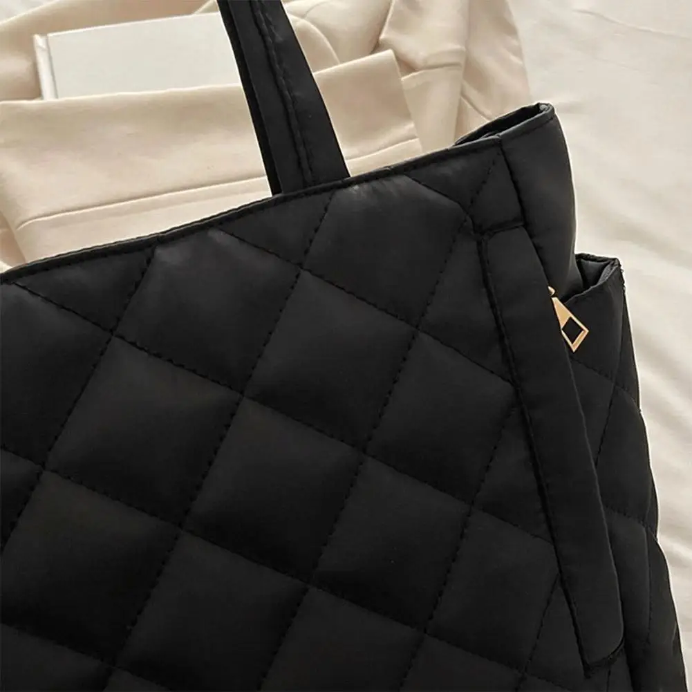 Mehrtaschen-Damen-Umhängetasche im Postboten-Stil, mit Rautenmuster, aus Baumwolle, als Kleider- und Schultertasche, große Kapazität, lässige Nylon-Schultertasche. – Detail 23