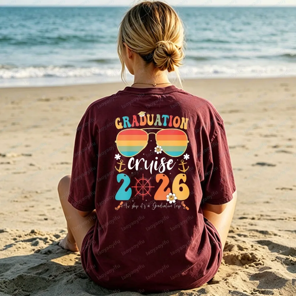 Fashion Graduation Cruise 2026 T-shirt Senior Trip Shirt Men Women Cotton Short-sleeve Tees Summer Vacation Round Neck Tops