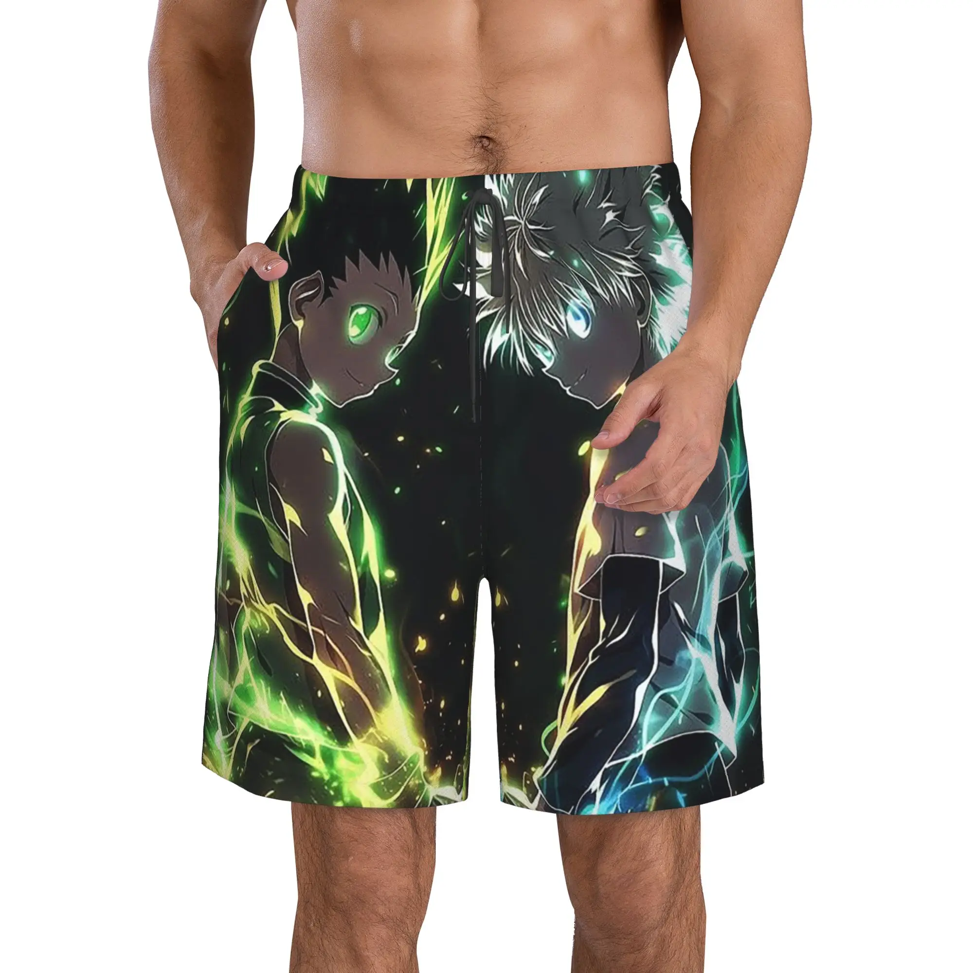 Neon Colorful Hunter X Hunter Anime Trunks Beach Board Shorts Casual Quick Dry Swim Summer Men Pants