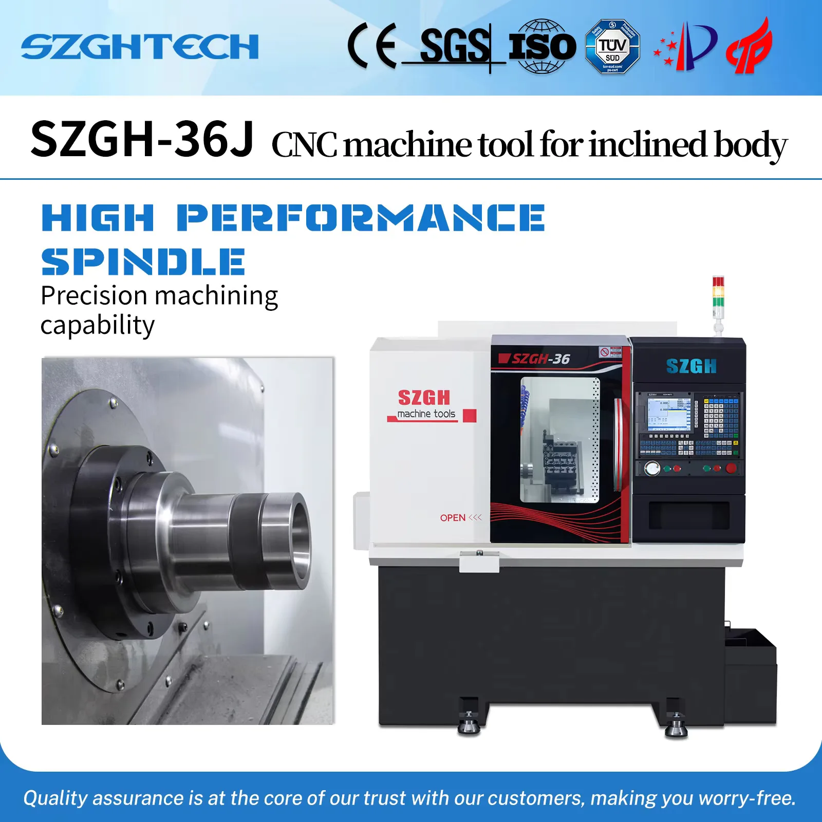 Tour CNC à lit incliné, métal de précision, 2 axes