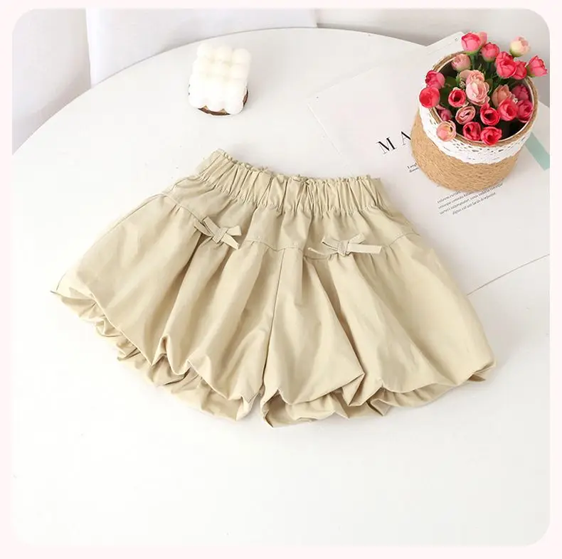 Girls' Summer Shorts Korean Small Fresh Solid Color Bow Flower Bud Pants Girls' Summer Sweet and Versatile Hot Pants