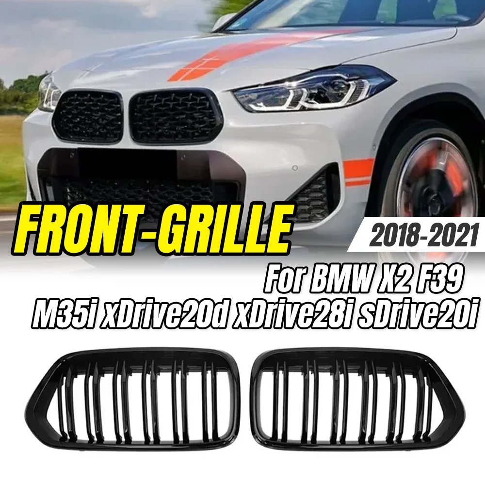 

For BMW X2 F39 M35i xDrive20d xDrive28i sDrive20i 2018-2021 Carbon Fiber Look Mesh Front Kidney Grilles,Car Styling Upgrade.