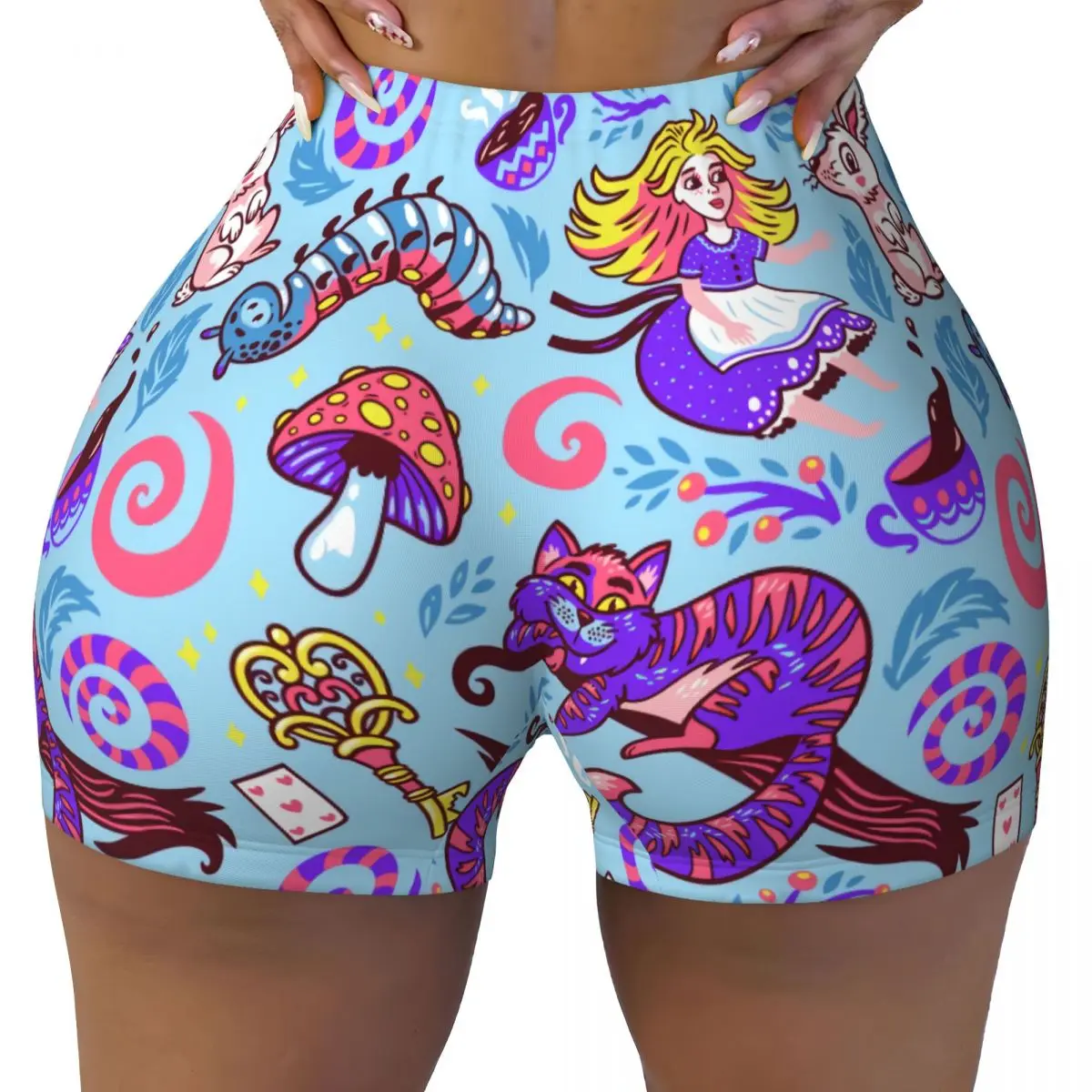 Custom Alice in Wonderland Workout Shorts Women Cheshire Cat Gym Volleyball Running Yoga Shorts