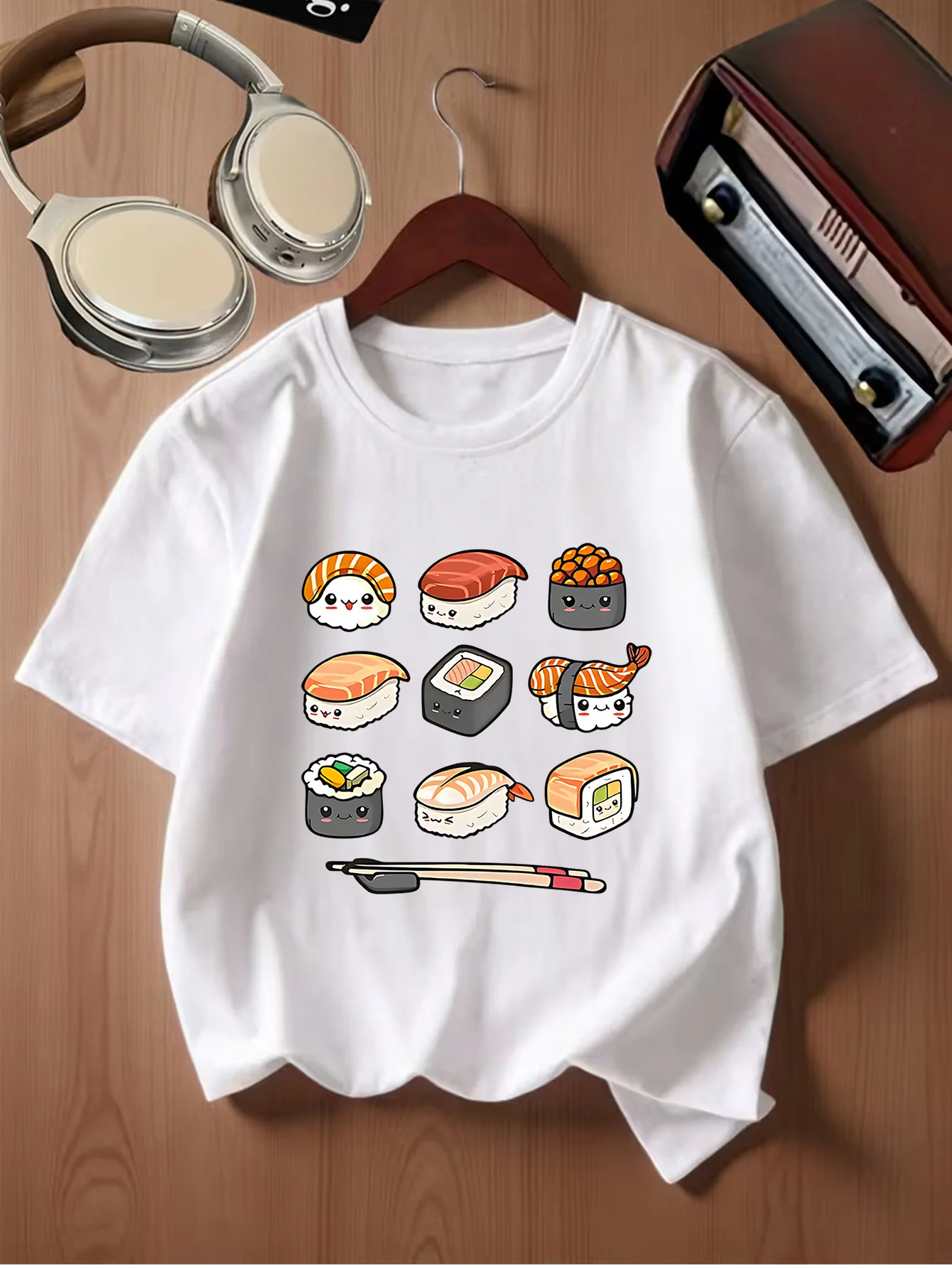 Kawaii Cartoon Sushi Japanese Food Graphic Kids T Shirt Boys Girls Family Matching Parent Child Summer Crew Neck Casual Tee