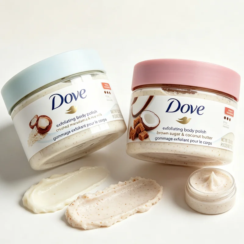 DOVE Scrub Cleanses 2 PCS Set the Skin, Moisture, Exfoliates, Removes Dead Skin and Makes the Skin Smooth Long-Lasting Fragrance
