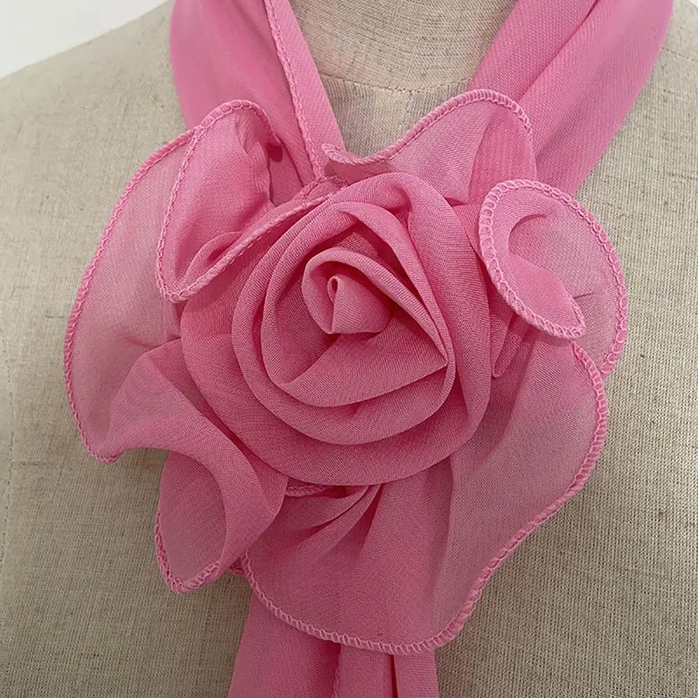 Sweet Flower Chiffon Scarf Versatile Elegant Floral Scarf Shawl Detachable Neckerchief Girls