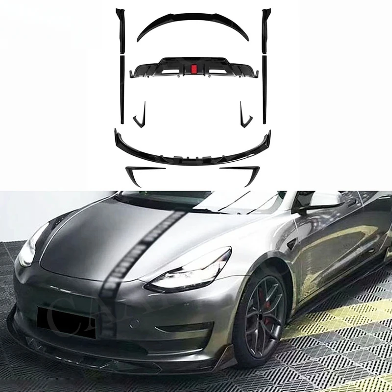 

For Model 3 2019+ Body Kit Rear Bumper Diffuser Front Lip Side Skirts Rear Spoiler Sp Air Vent Trims ABS Accessories
