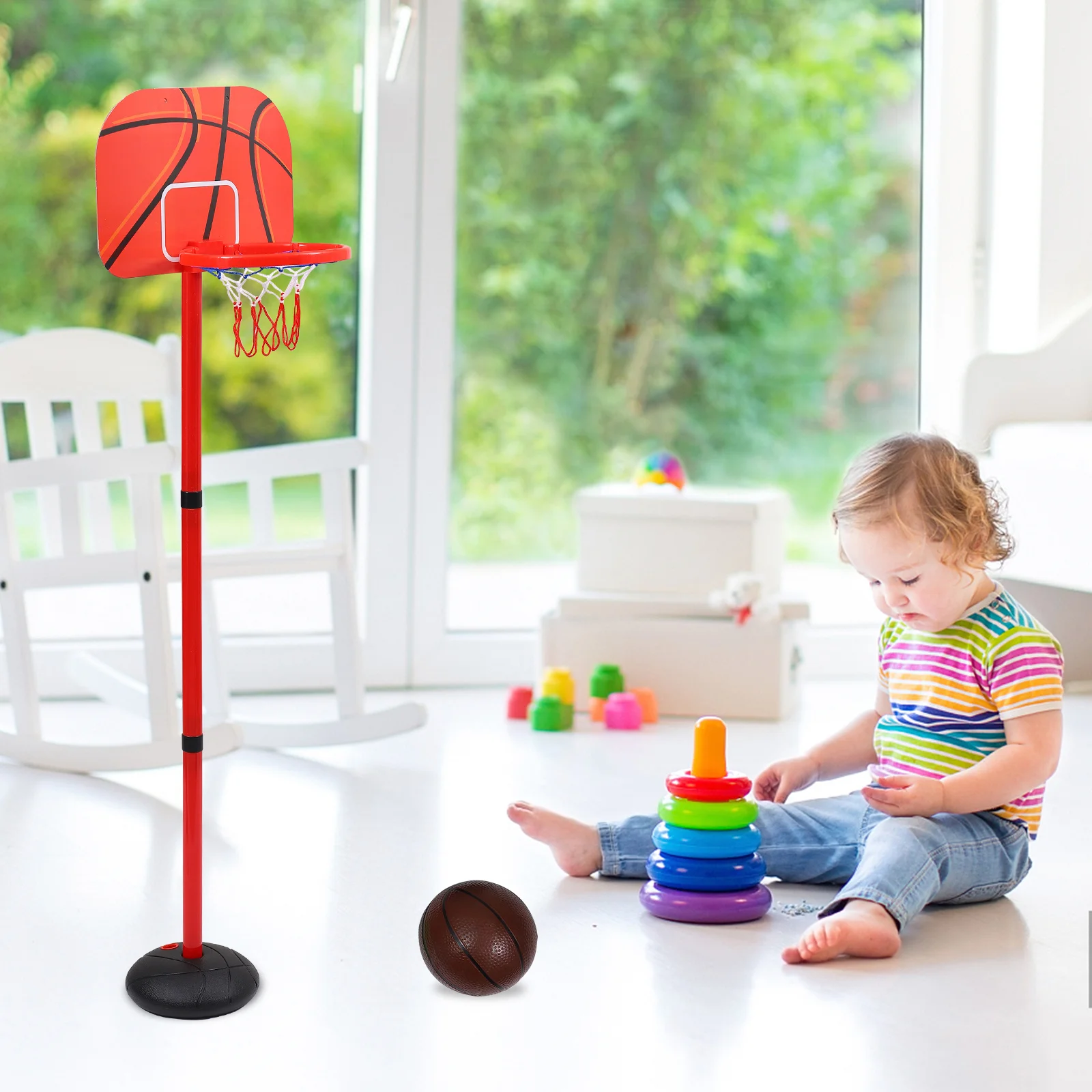 

1Set Basketball Hoop for Kids Indoor Use Adjustable Height Plastic PP Material Smooth Edges Safe Assembly Educational Game Set