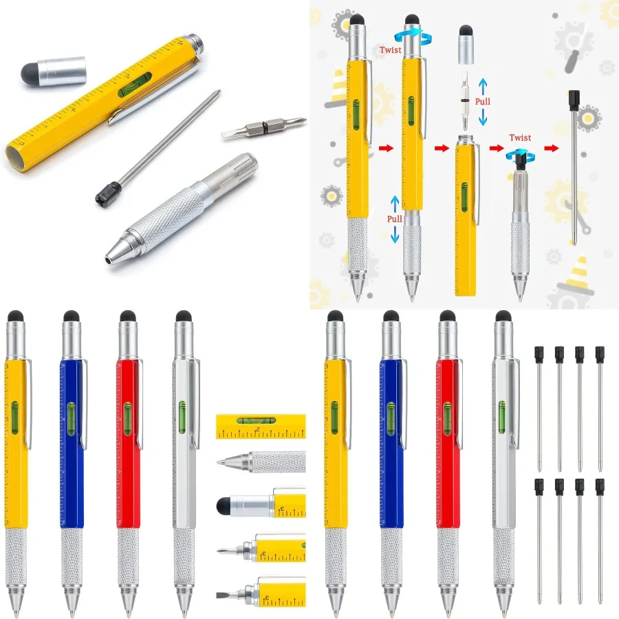 

4 упаковки многофункциональных ручек с дополнительными стержнями Многофункциональная ручка 6 в 1 с линейкой Многофункциональная металлическая шариковая ручка для