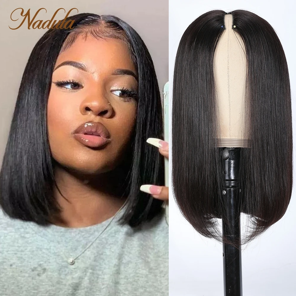 Nadula Hair Straight Bob V Part Wig Human Hair U Part Upgrade Wigs Short Bob Human Hair Wig Natural Hairline No Sew in