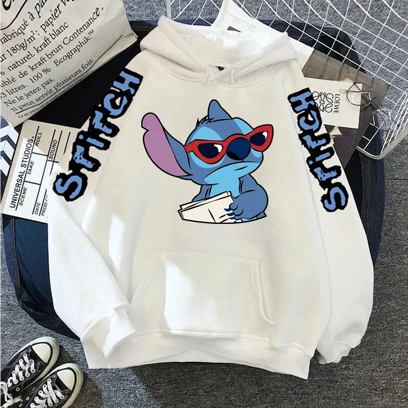 Women's' Autumn/Winter Cute Cartoon Hoodie Splice Ribbon Hat Long Sleeve Stitch Disney Printed Clothing Neutral Tops Children