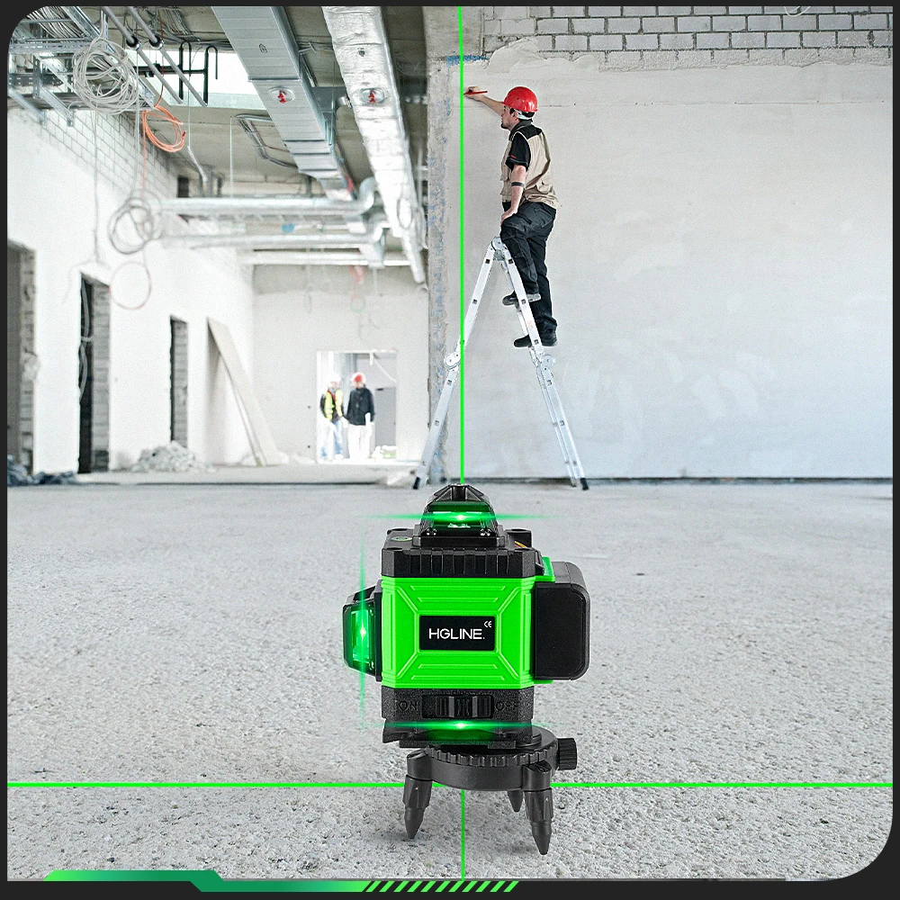 HGLINE Green 4D 16 Lines Laser Level APP Control Green Light Laser Level Horizontal Vertical Levels Tools With Power Display