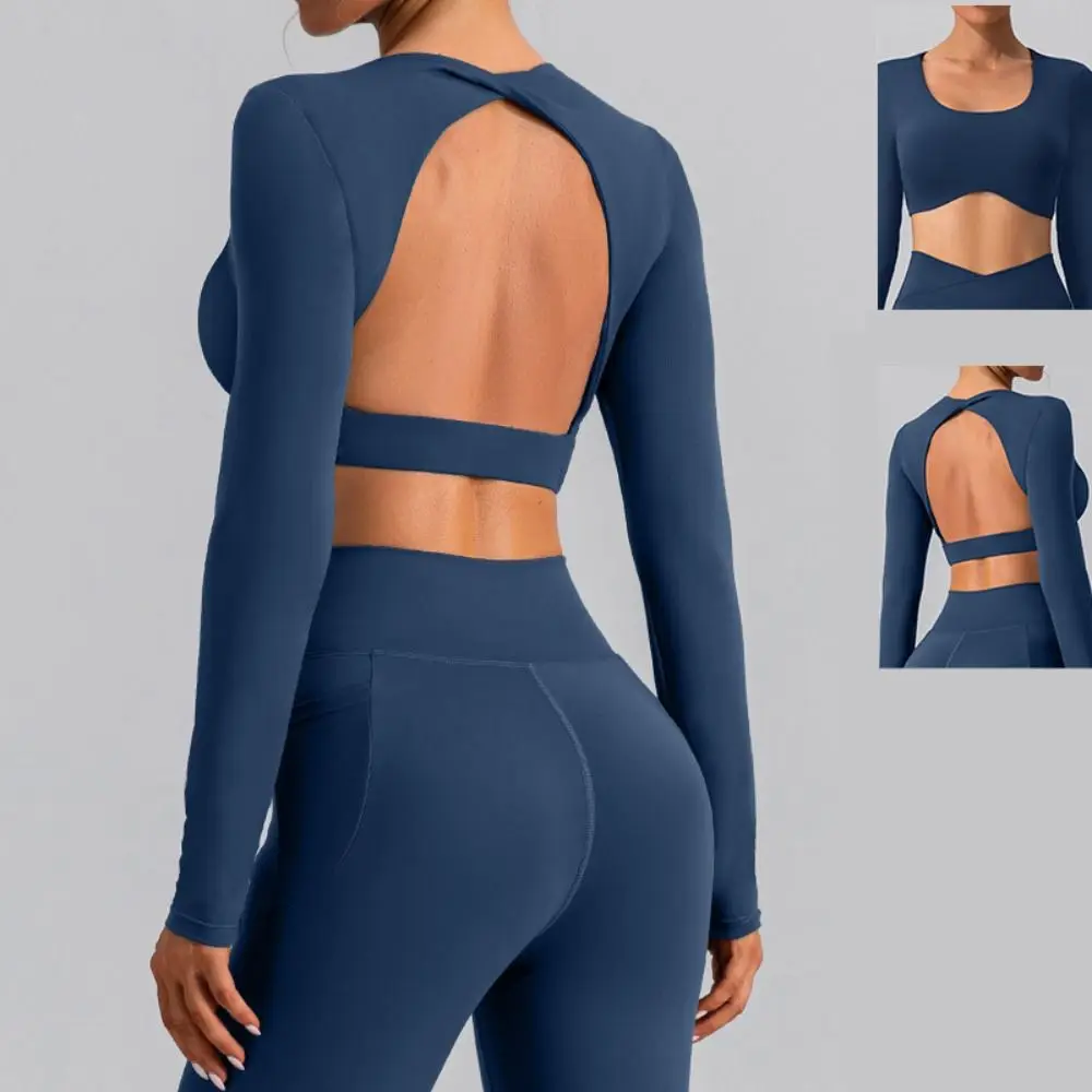 

Open Back Women's Yoga Activewear Long Sleeve Seamless Ribbed Workout Top Contracted Design Sexy Long Sleeve Crop Top Women