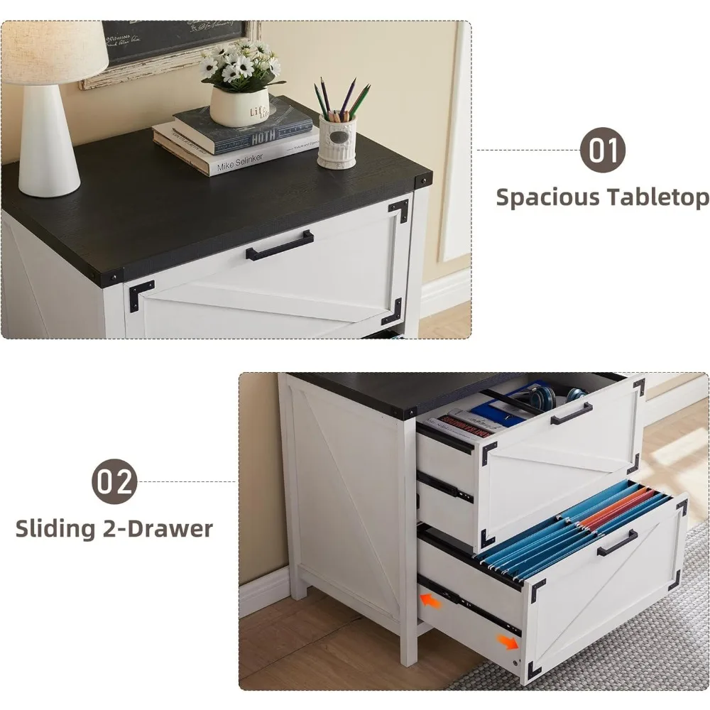 Lateral Filing Cabinet with Lock for Home Office - 2 Drawer, Suitable for Legal and Letter Sizes, A4 F4 Compatible Storage Solut