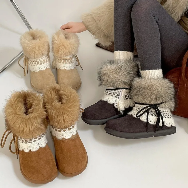 الصوف الدافئة سميكة سوليد حذاء الثلوج للنساء 2025New الشتاء موضة النسخة الكورية المضادة للانزلاق سميكة الصوف أحذية قطنية للنساء
