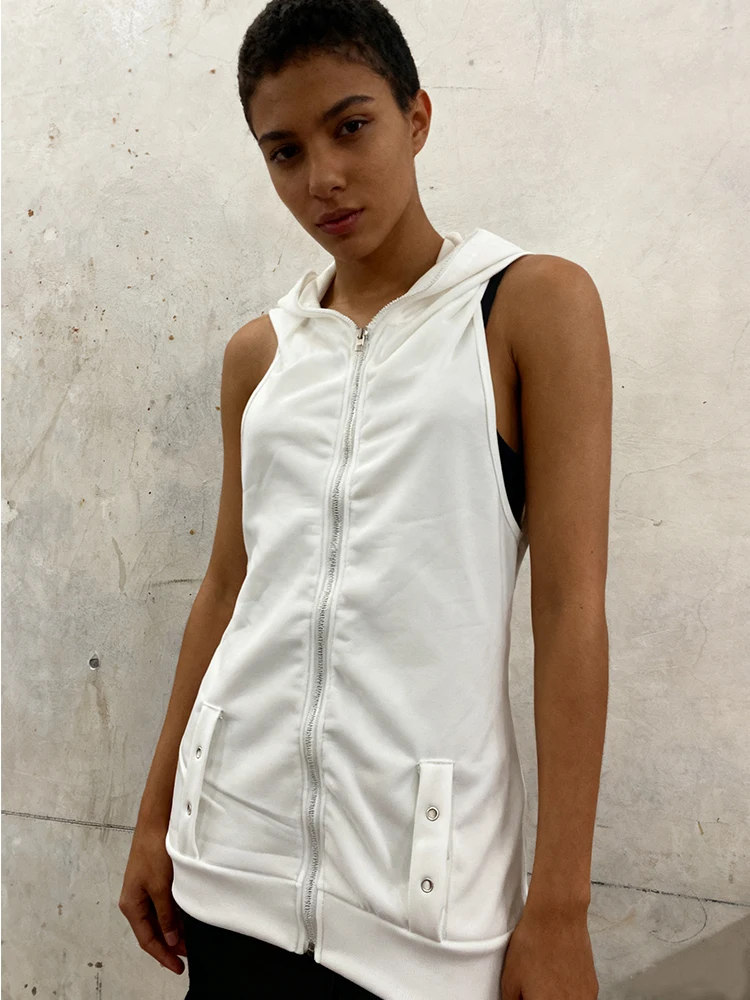 

Autumn Harajuku Ins High Street sexy backless top sleeveless solid color zipper hooded cardigan women's hoodie Y2k clothing