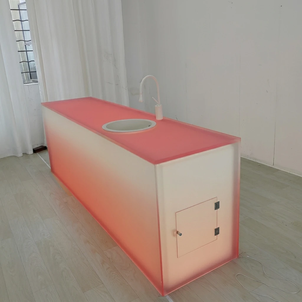 fb-Bespoke Gradient Frosted Acrylic Kitchen Island with Integrated Sink and Faucet for Modern Luxury Acrylic bar Counter Table