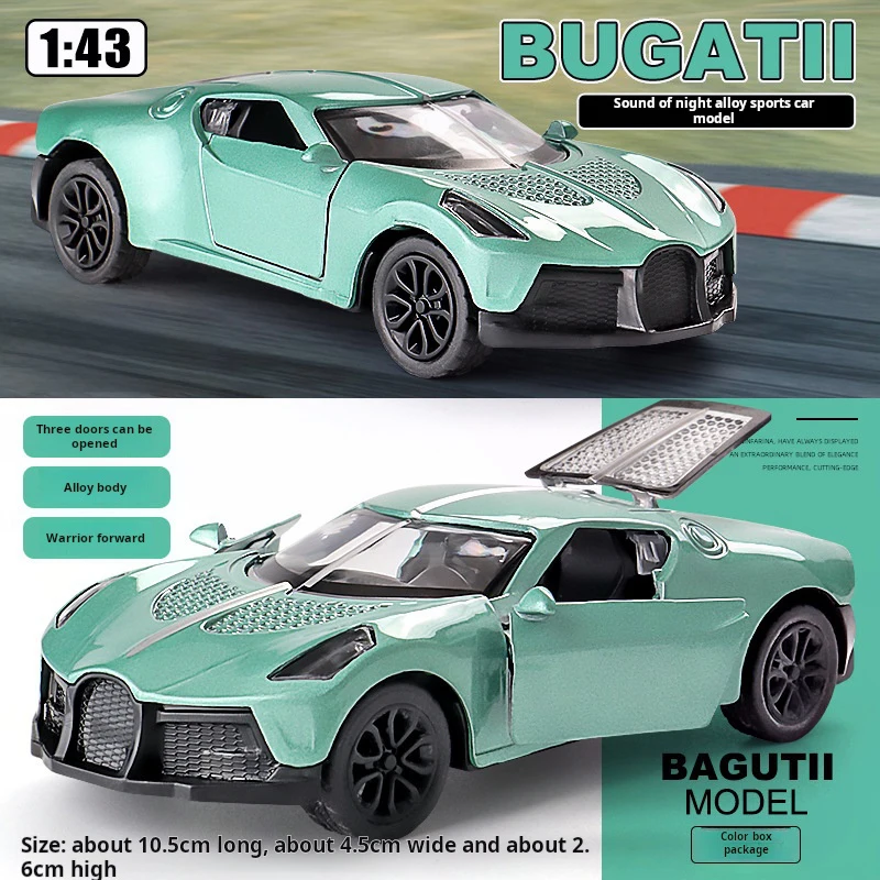 Coche de Juguete Bugatti 1:43, Vehículo Deportivo Superminiatura, Modelo en Miniatura con Ruedas Libres, Aleación de Zinc Fundido a Presión, Colección de Metal, Coche de Regalo