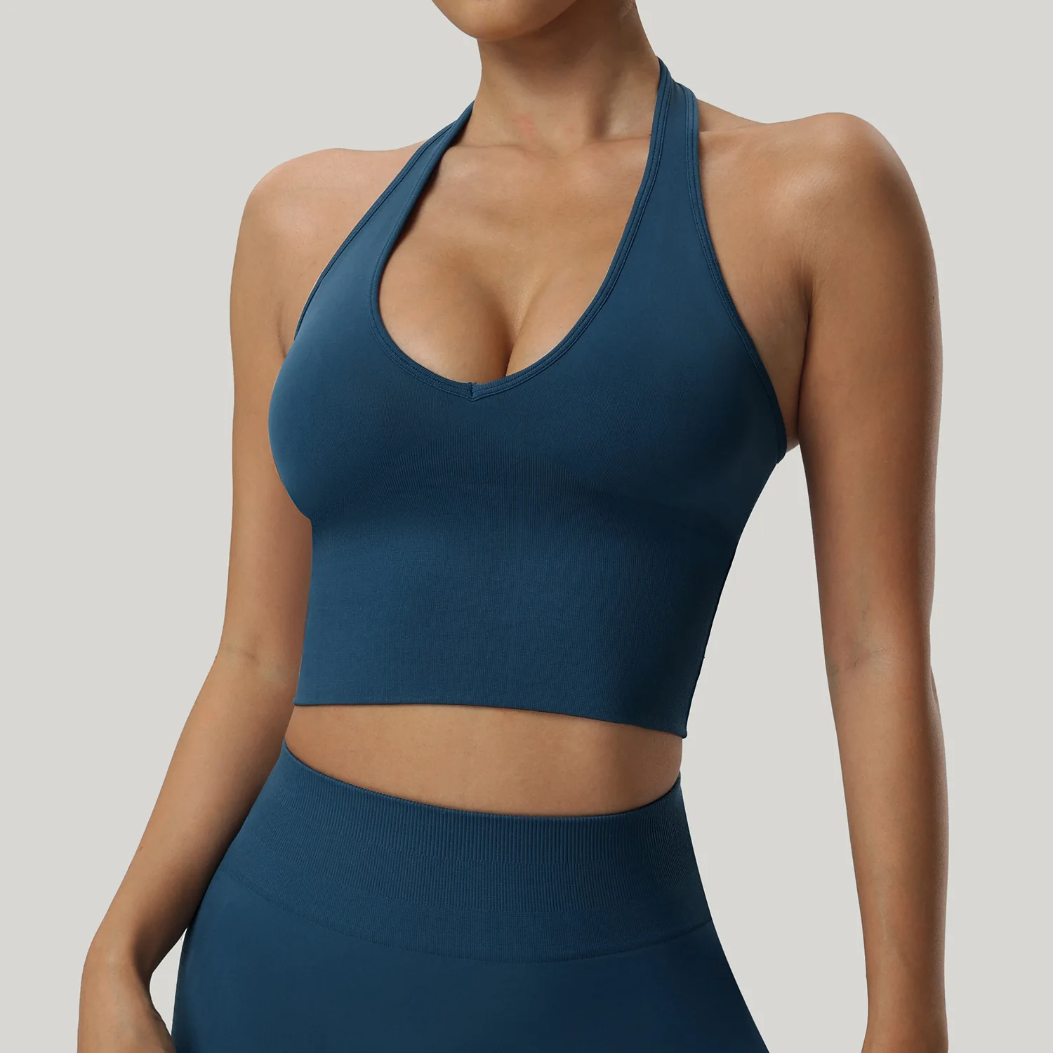 Neck Seamless Yoga Bra Women's Running Beauty Back Fitness Vest High Strength Shockproof Sports Underwear