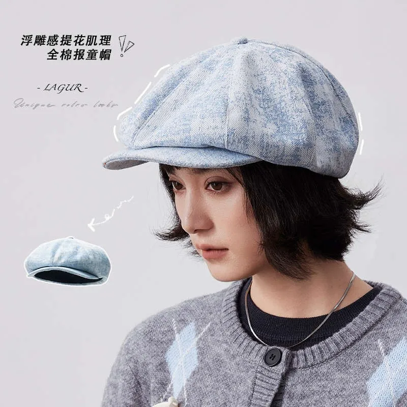 The new all-cotton newsboy cap and octagonal for women can make face smaller