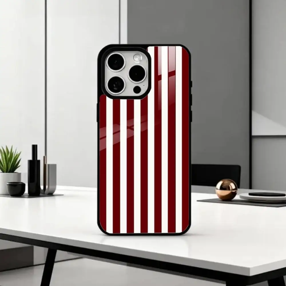 B-Burgundy White Stripe   Phone Case For iPhone17,16,15,14,13,12,11 Plus,Pro Max Magnetic For Magsafe Wireless Charging