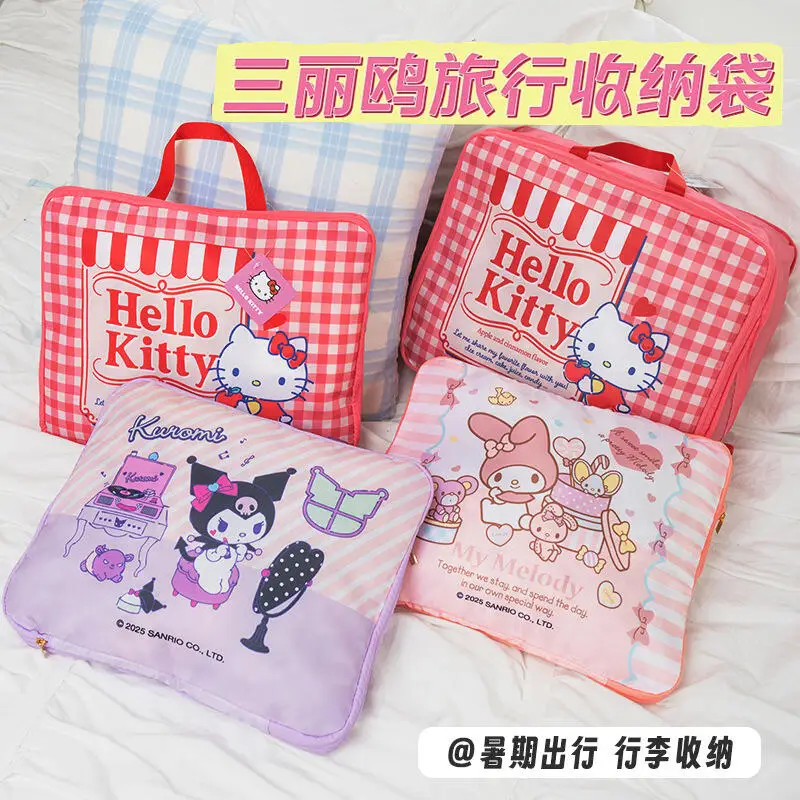 

Красивая мультяшная сумка для хранения Hello Kittys Kuromi Mymelody, портативная портативная сумка для хранения одежды большой емкости, модная милая модная сумка