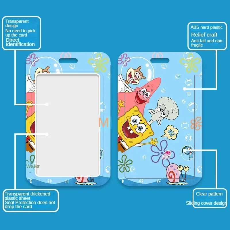 SpongeBob Card Holder with Lanyard Funny Anime Students Bus Campus Meal Credit ID Card Case Creativity Cartoon Protective Cover