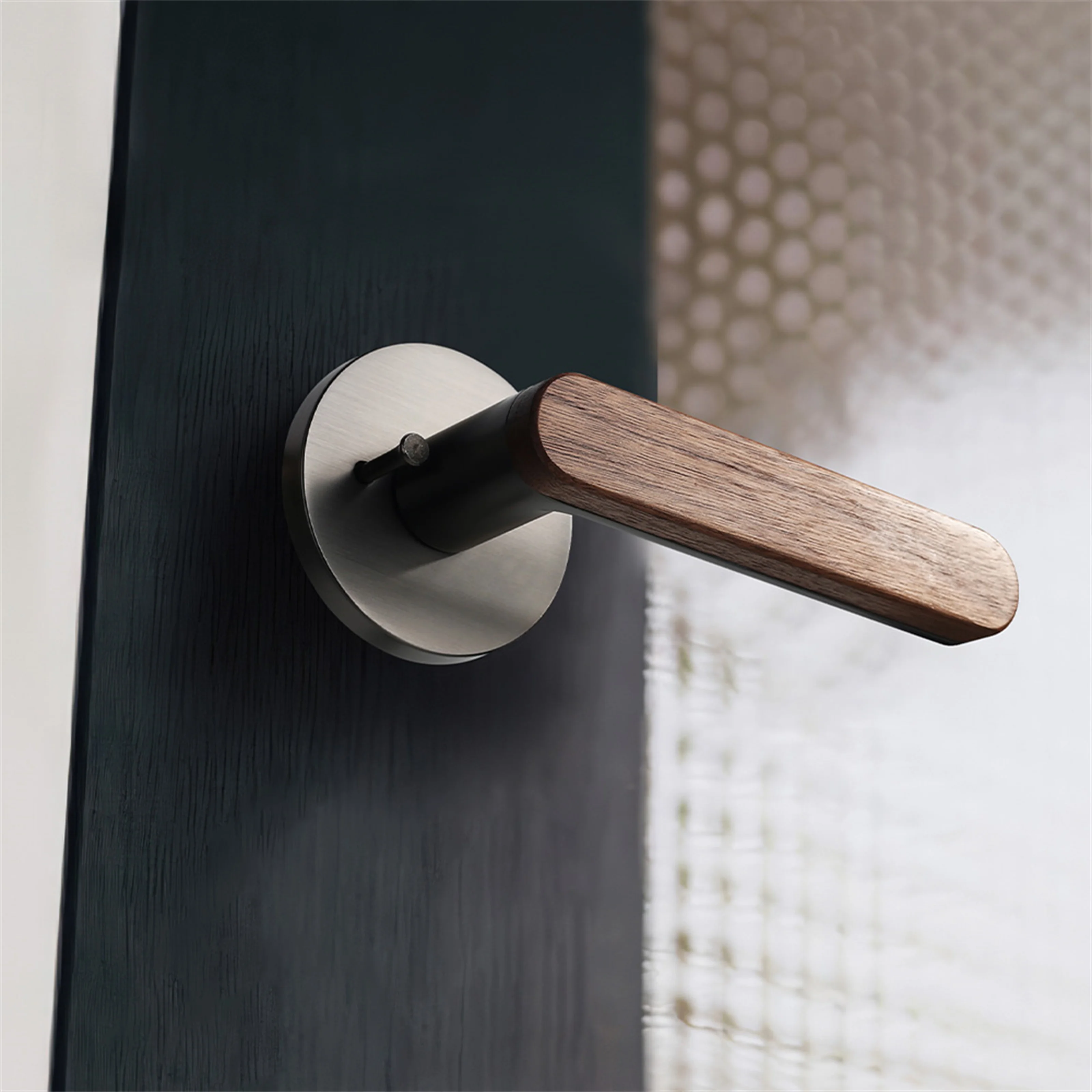 Viladepot Privacy Door Handle Walnut Wood Handle Lever Matt Brushed Black Nickel Bedroom Bathroom Passage Door Lock Keyless