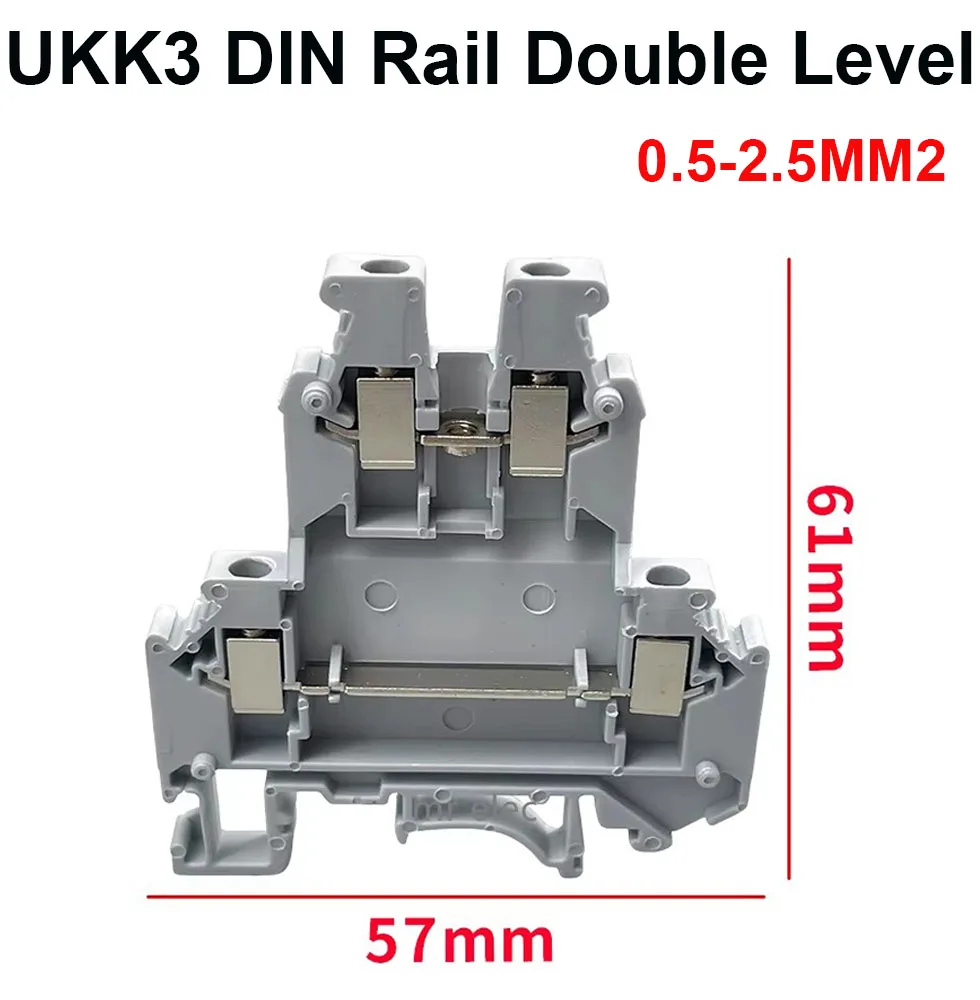 UKK3 DIN Rail Double Level  Terminal Block 500V 25A 28-12AWG for wires connecting +10 bit connector bridge FBI 10-5