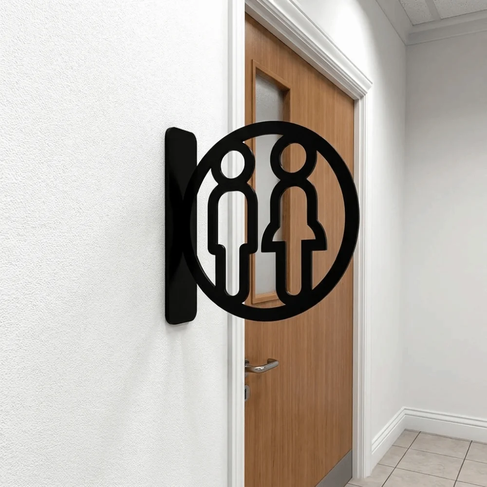 2D Flat Acrylic Bathroom Sign Detachable Double-Sided Washroom Door Sign Easy To Install Minimalist Restroom Guide