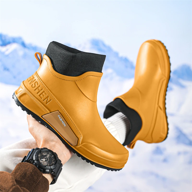 

Faionable Korean Sle Men's And Women's Outdoor Rain Boots Comfortable Anti-Slip Waterproof New Model Cotton Water oes