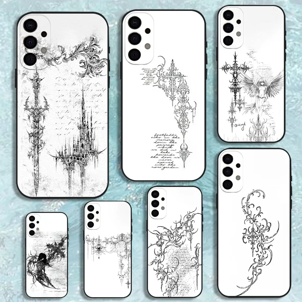 

Gothic Cyber Sigil Cross Phone Case For Samsung S25,S24,S21,S22,S23,S30,Ultra,S20,Plus,Fe,Lite,Note,10,9,5G Black Cover