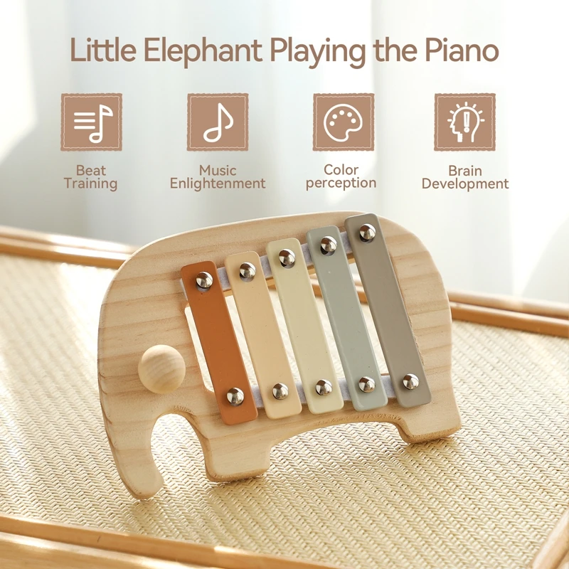 Baby Montessori Toys Rattle Bell Drum Xylophone Percussion Elephant Musical Toys for Children Early Educational Instruments Toys