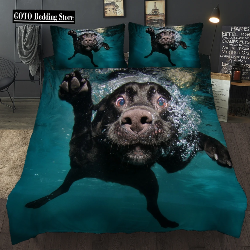 

Bedclothes Winter 2/3pcs Bed Sets Swimming Dog Kids Bedding Set Digital Print 3D Dachshund Duvet Cover Set Dropship Ropa De Cama