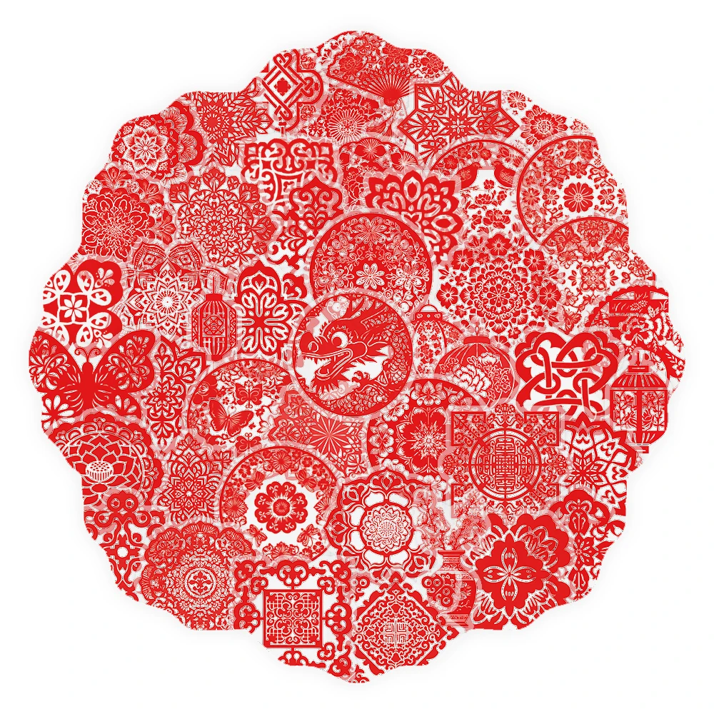 

50 шт. китайский красный праздничный весенний фестиваль украшение окна искусство ПЭТ наклейка креативное художественное украшение скрапбук чехол для телефона чашка