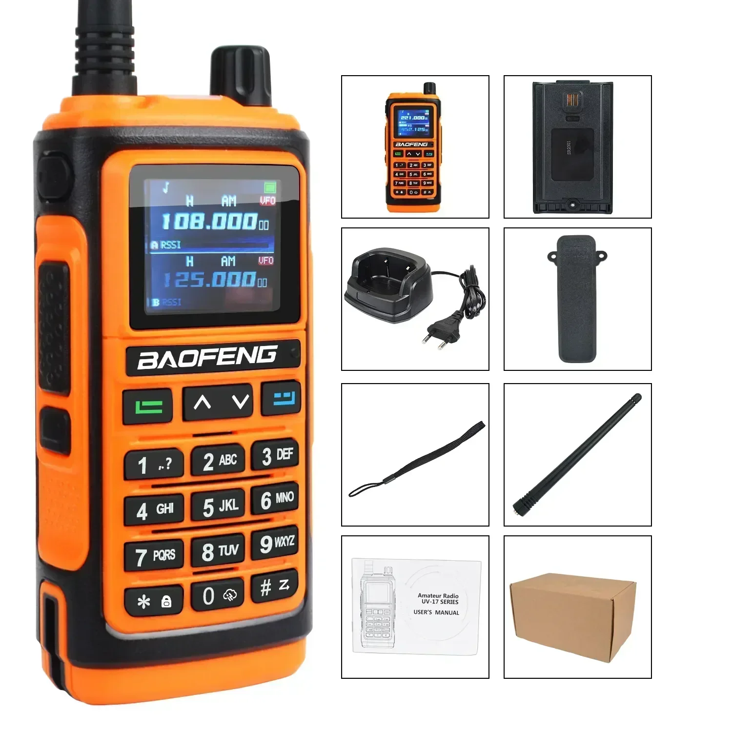 Baofeng-walkie-talkie UV-17Pro, banda de aire de 65-108MHz, VHF, UHF, 136-174MHz, 400-520MHz, Radio FM, micrófono, resistente al agua