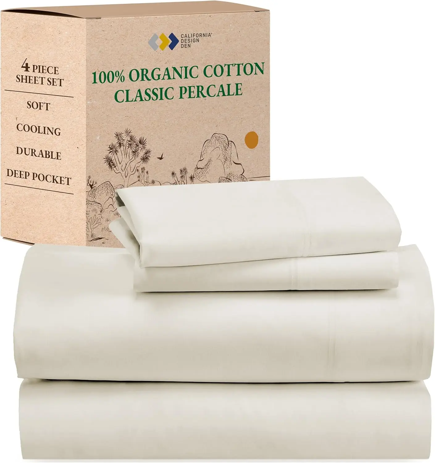 

Sheets Queen Size Bed Set - Soft 1% Organic Sheets With Deep Pockets, Crisp Percale, Breathable And Durable Bedding Set -