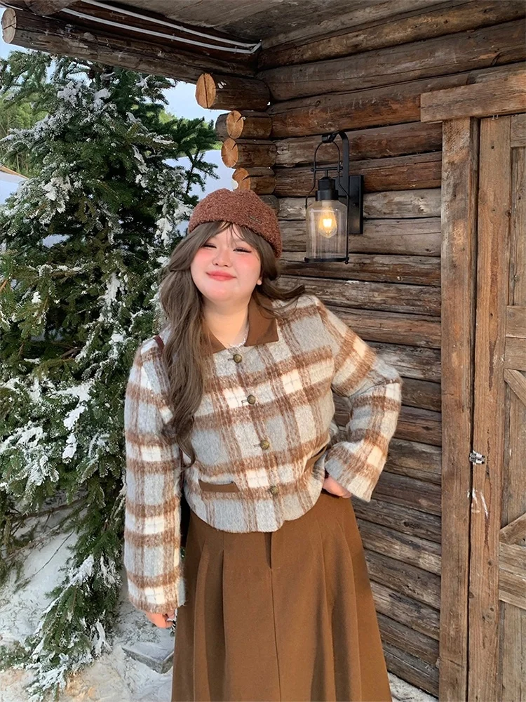 

Комплект в клетку Sunny Caramel Pancake Cotton Jaet f Юбка большого размера для поездок на работу, прямая трубка, длинное пальто Sve ort