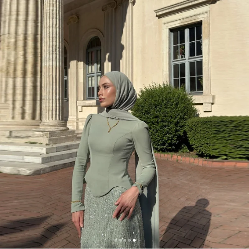 Customized Sequin Embellished Hajib Evening Dresses High Neck Full Sleeve A Line Formal Muslim Prom Dress فساتين سهرة image 3