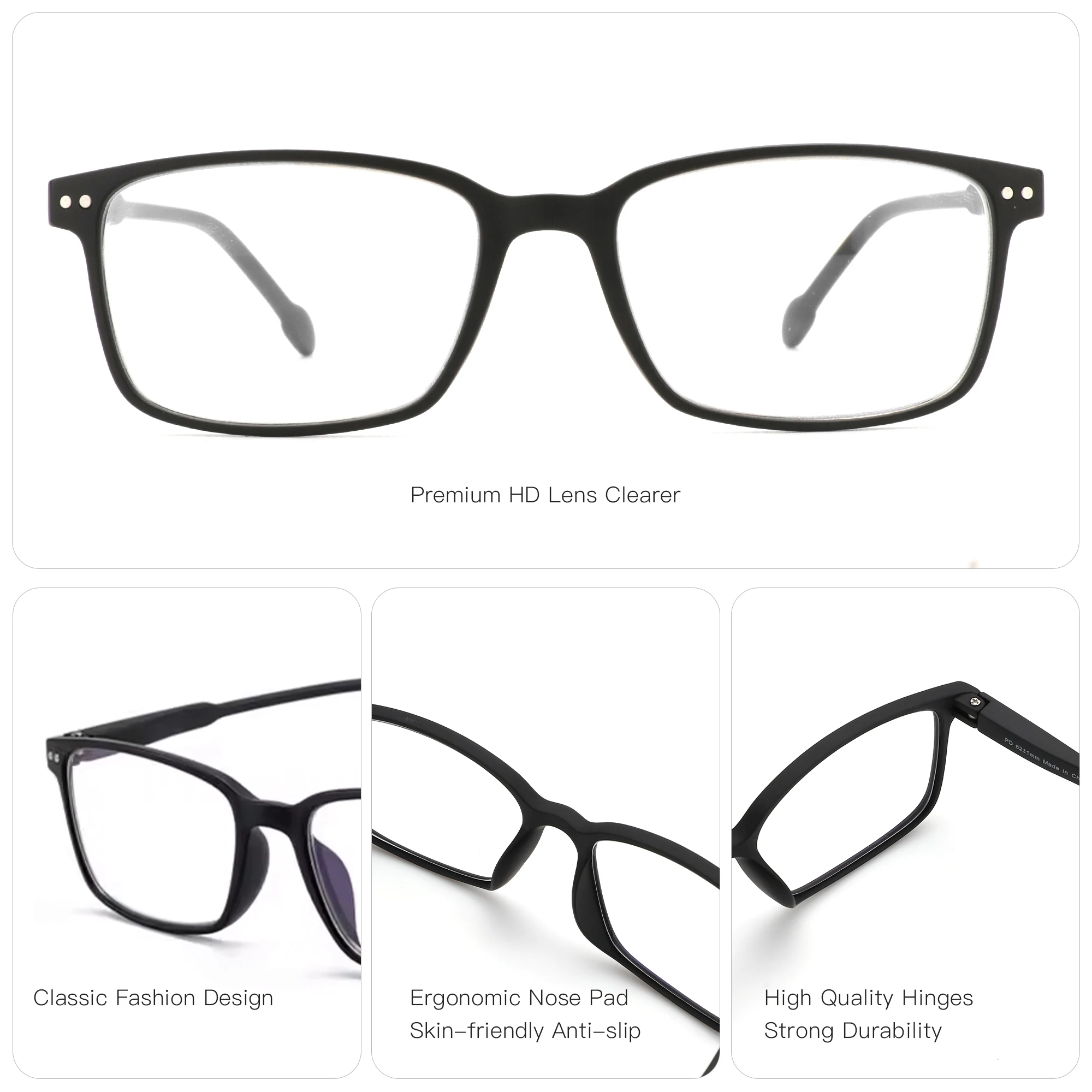BLUEMOKY Fashion Plastic Rectangular Customized Prescription Glasses Men Women Progressive Anti Blue Light Photochromic Myopia