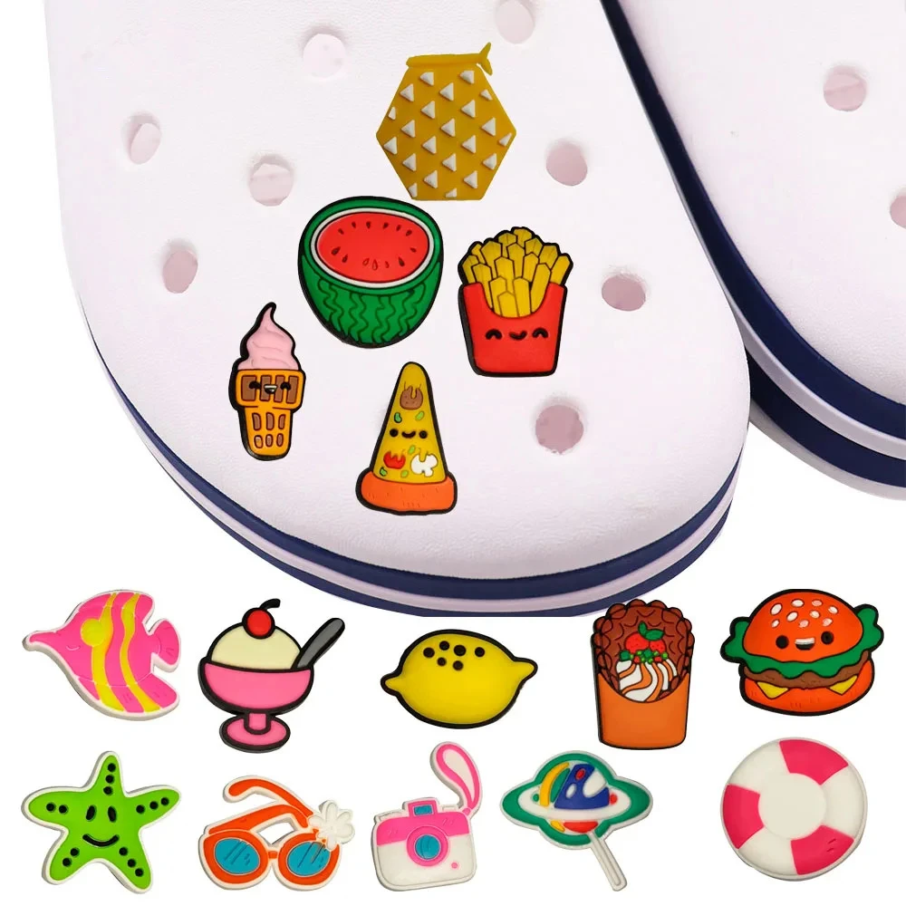 1Pcs Fries Pizza Glasses Camera Ice Cream Shoe Charms PVC Sandals Accessories Shoes Decoration For Wristband