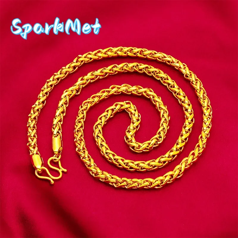 

Sparkmet Men Masculine Rope-Style Gold Necklace, 24K Gold AU999 | Filigree rope pattern with jade beads, refined elegance for ga