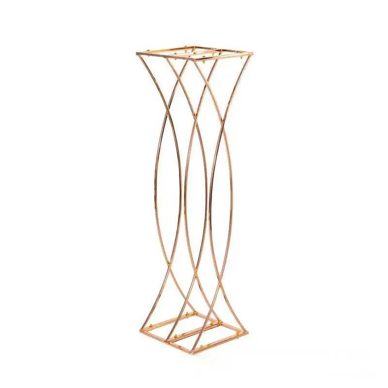 Goldener Metall-Blumenständer, Gedrehter Sanduhr-Tischaufsatz für Hochzeiten, Geometrische Blumensäule für Veranstaltungen und Bankette – Detail 4