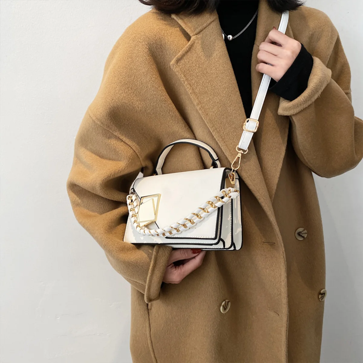 

Square Decoration Fashion Crossbody Bag Solid Color PU Large Capacity Multi Function Adjustable Strap Handbag for Daily Use