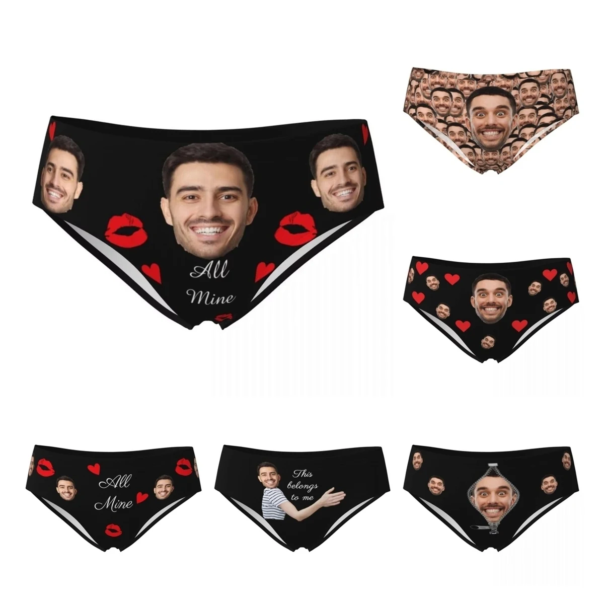Valentine's Day Women's Custom Personalized Face Photo Briefs Seamless Underwear Invisible Full Cove