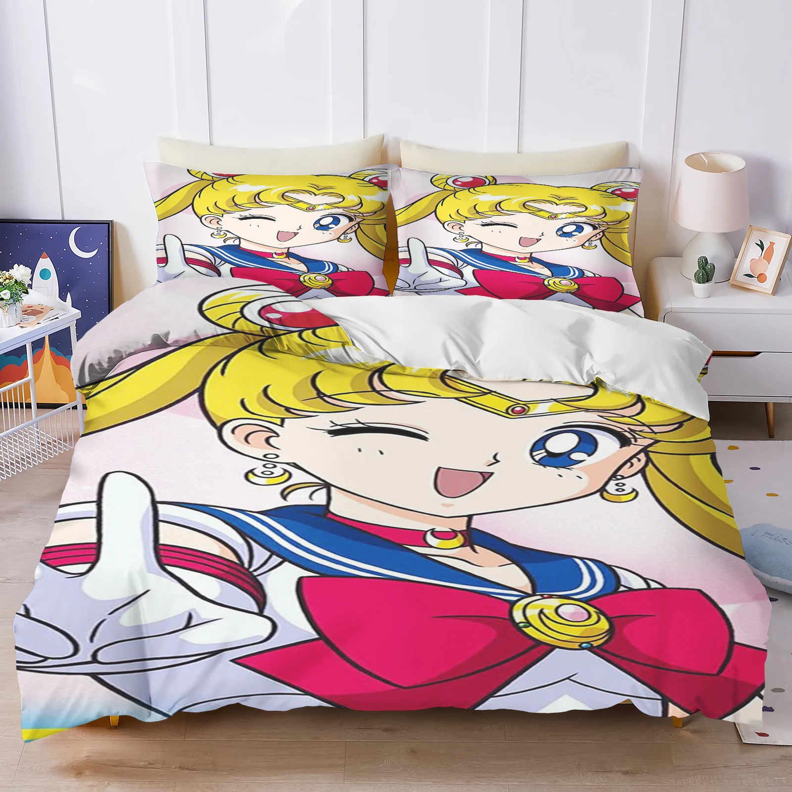 

Cartoon Anime Duvet Cover Beautiful Girl Set Kawaii Holiday Gifts Quilt Covers Pillowcase Set Kids Bedding Set Room Decor