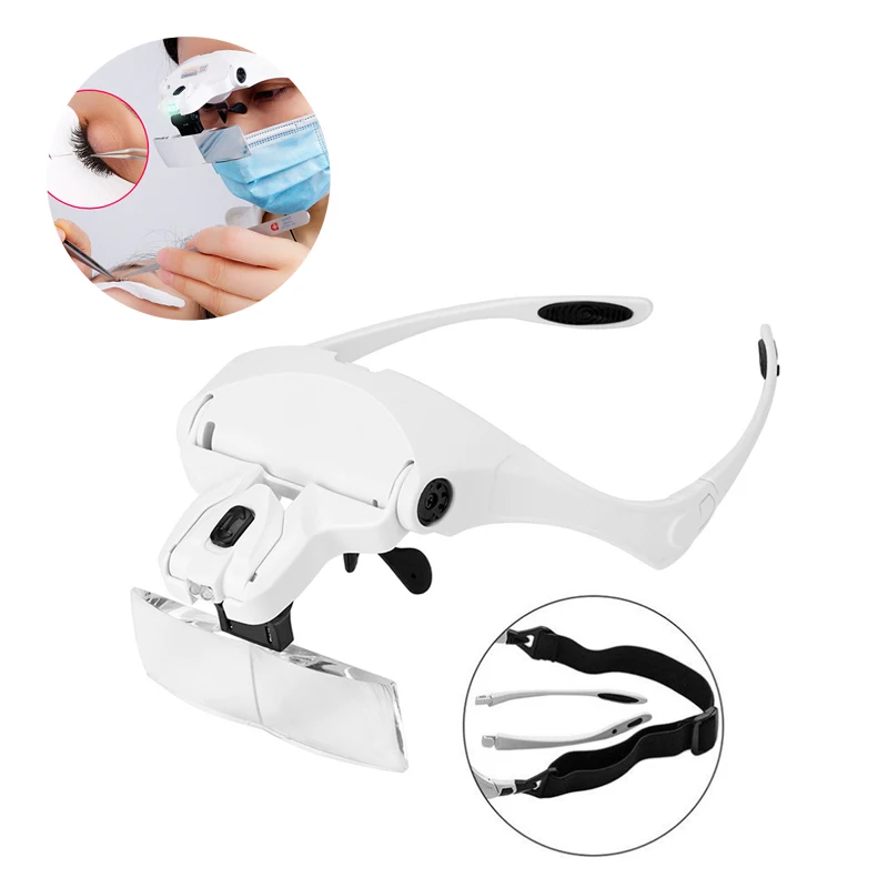 Headband Magnifying Glass Led Light Lamp Magnifier Head Loupe With 5 Lens For Eyebrow Eyelash Extension Tattoo Accessories