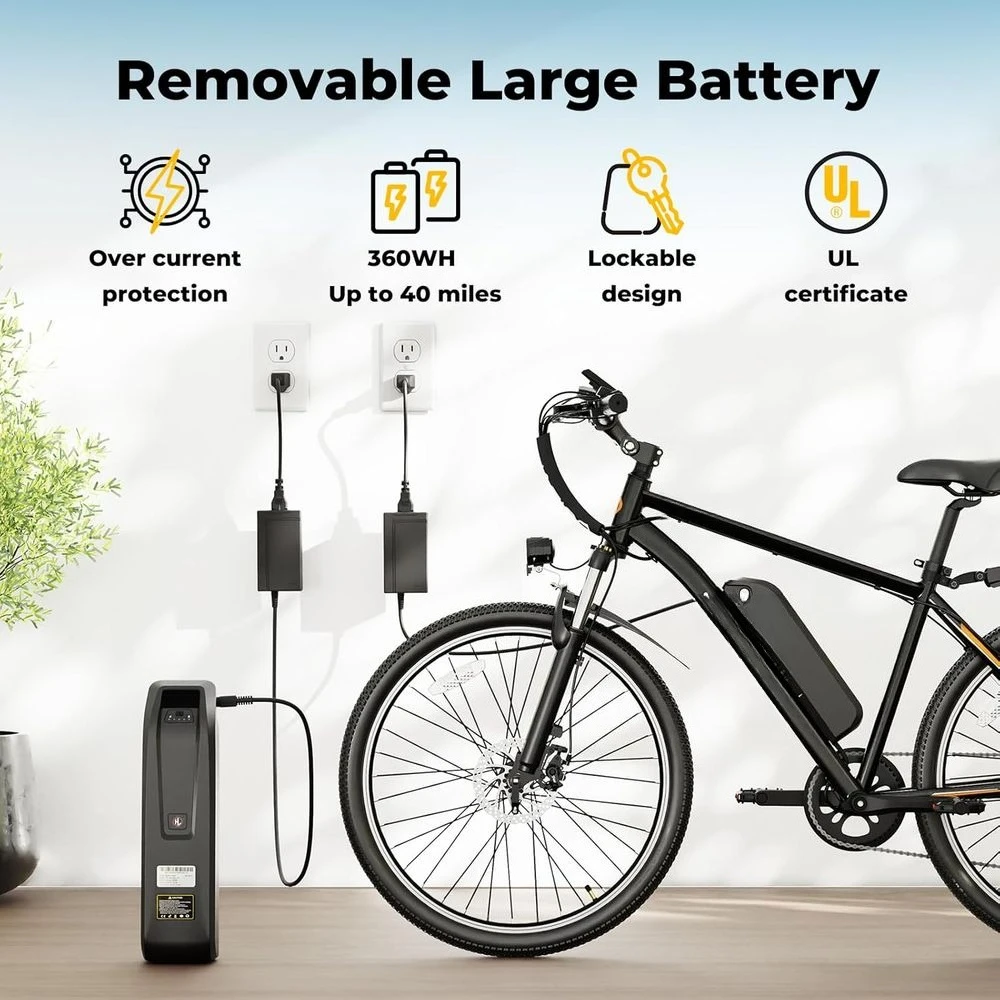 دراجة جبلية كهربائية بقوة 750 وات للبالغين: 40 ميلًا، 20 ميل في الساعة، بطارية 360 وات في الساعة، 7 سرعات، 26 إطارًا، تعليق #2