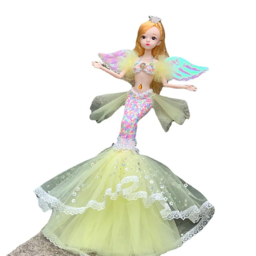 

2024 Handmade DIY Mermaid Doll Dress Up 45cm Girl Toy with Sequin Fish Tail Skirt Fairy Wings Dollhouse Accessories Gift