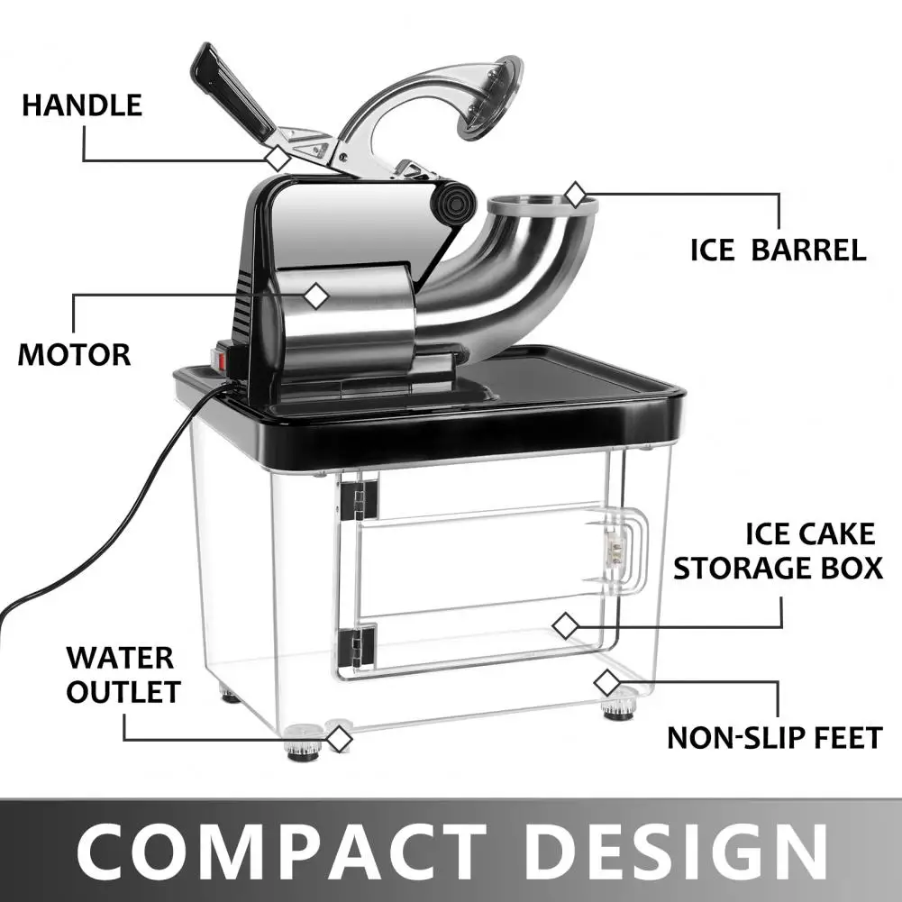 Ice Crusher, 110V 300kgs/h Commercial Ice Shaver, Splash-Proof Cover Snow Cone Maker With Dual Blades, Restaurants, Bars